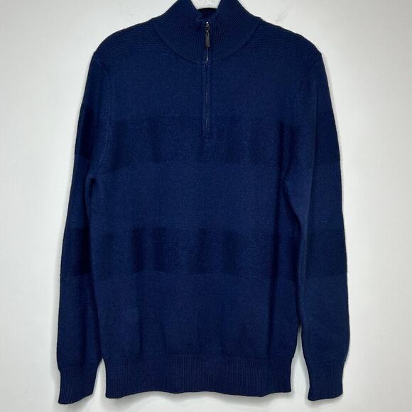 NWT Jeremy Argyle Blue 1/4 Zip Textured Stripe 100% Merino Wool Sweater Sz. S - Picture 1 of 8